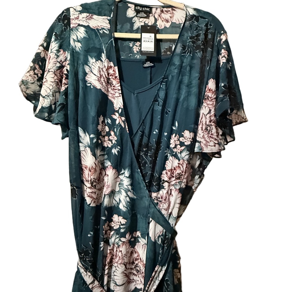 Floral Jade  Blossom Wrap Midi Dress with Belt size 20 🌸 BRB SL 5 - Picture 6 of 9